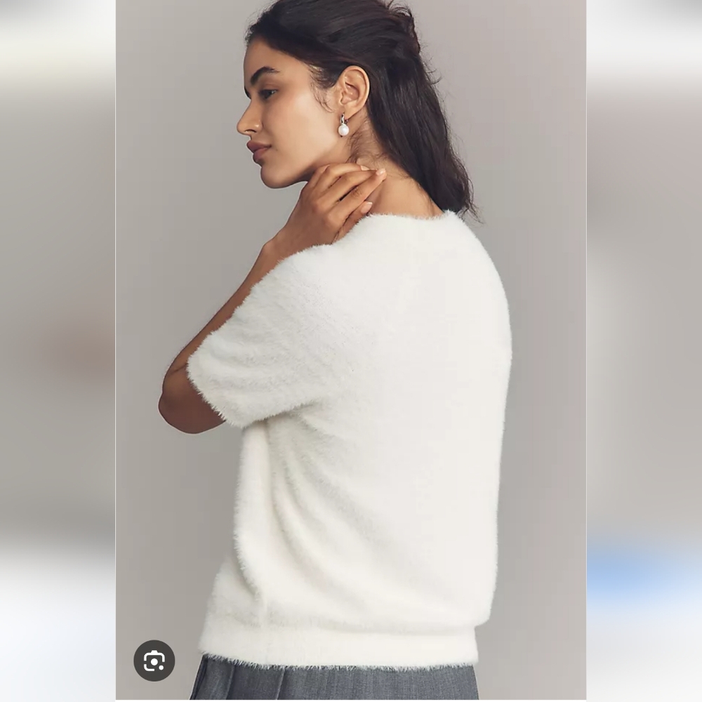 By Anthropologie Short Sleeve Eyelash Knit Sweater